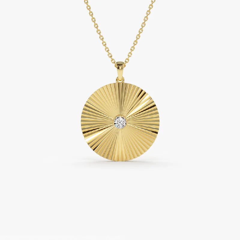 Large Diamond Disc Ray Necklace in 14K