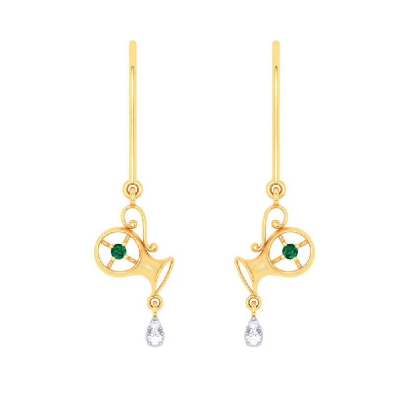 Latest 14k Gold Hanging Earrings With Green Stone From Amazea Collection