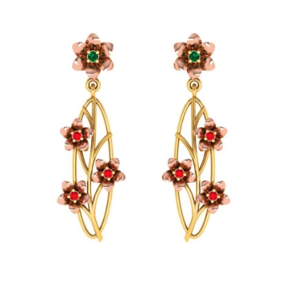 Oval-shaped Floral Crafted 14k Gold Dangler Earrings