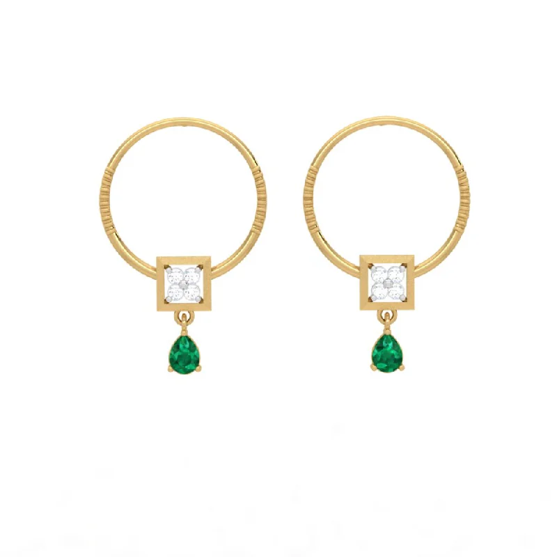 Oval Shaped Green Stone Studded Gold Earrings