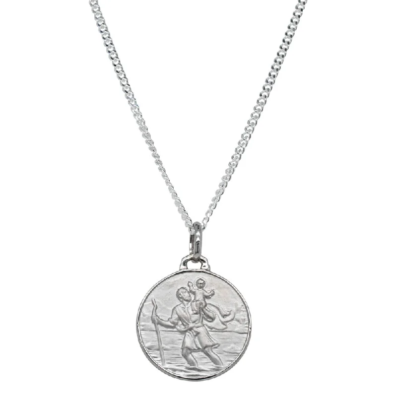 Sterling Silver Saint Christopher Pendant with Curb Chain