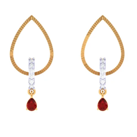 Striking Drop-shaped Red Stone Studded Gold Earrings