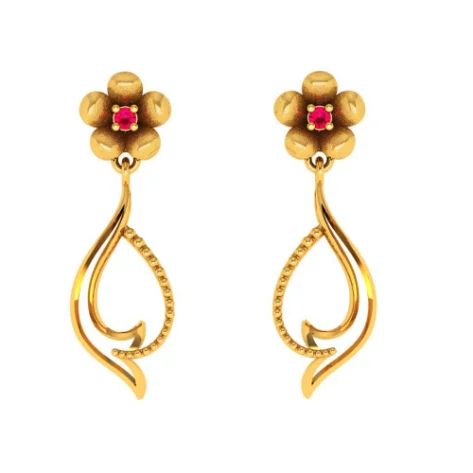 Traditional Curvy Dangler With Floral Motifs 14k Gold Earrings