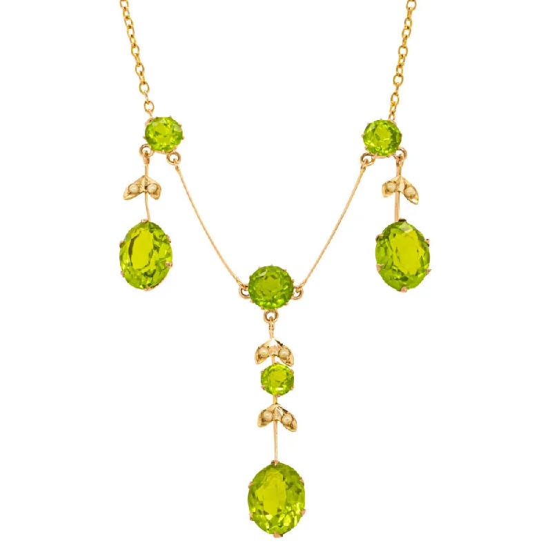 Vintage 13ct Yellow Gold Green Glass & Seed Pearl Pendant