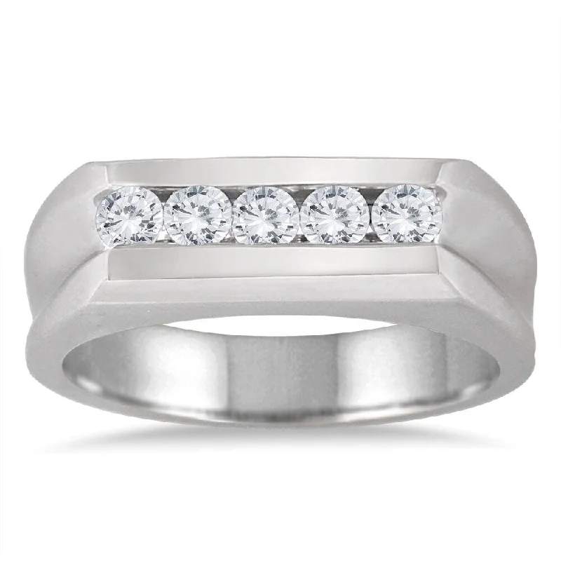 1/2 Carat TW 5 Stone Men's Channel Set Diamond Ring in 10K White Gold