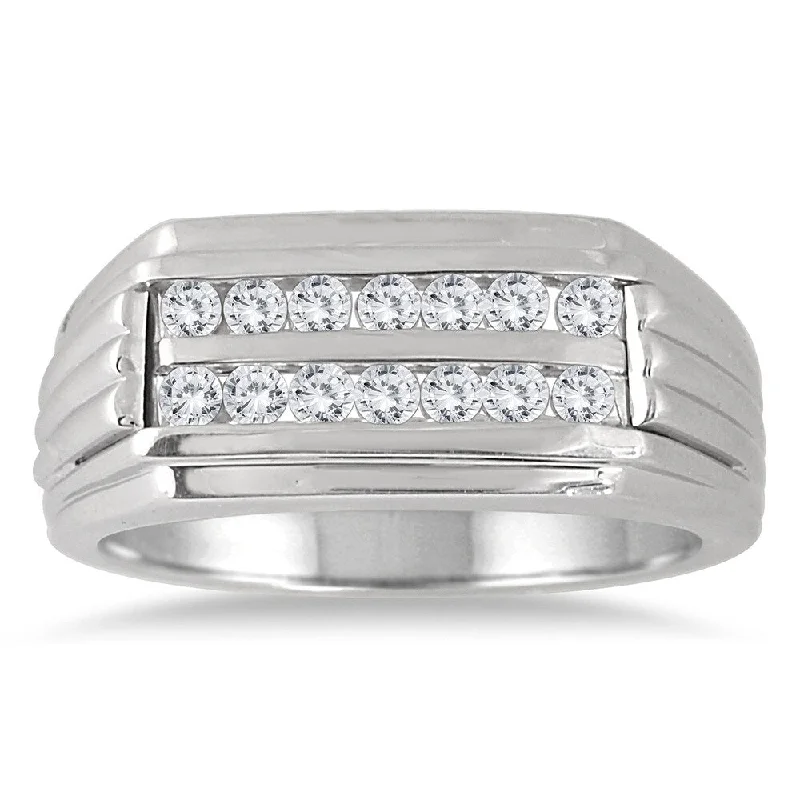 1/2 Carat TW Diamond Men's Double Row Channel Set Ring in 10K White Gold