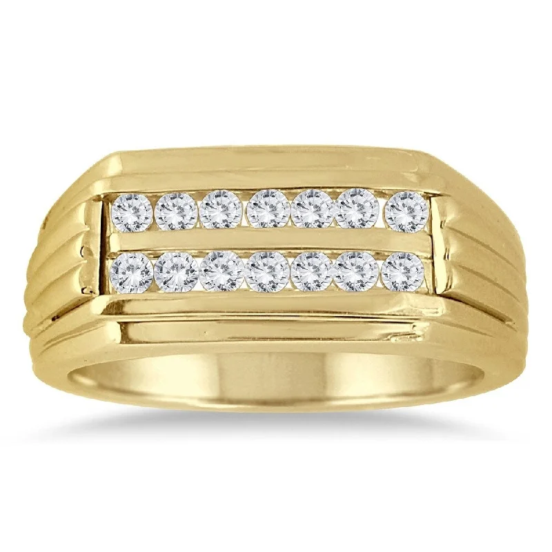 1/2 Carat TW Diamond Men's Double Row Channel Set Ring in 10K Yellow Gold