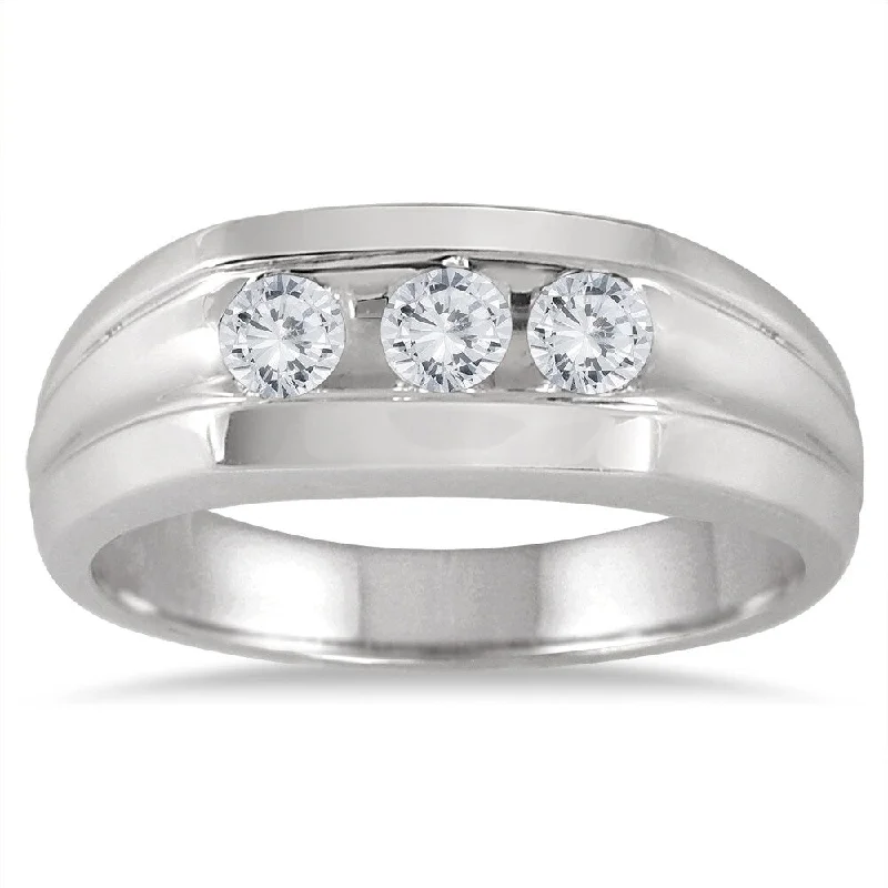 1/2 Carat TW Men's Three Stone Ring in 10K White Gold