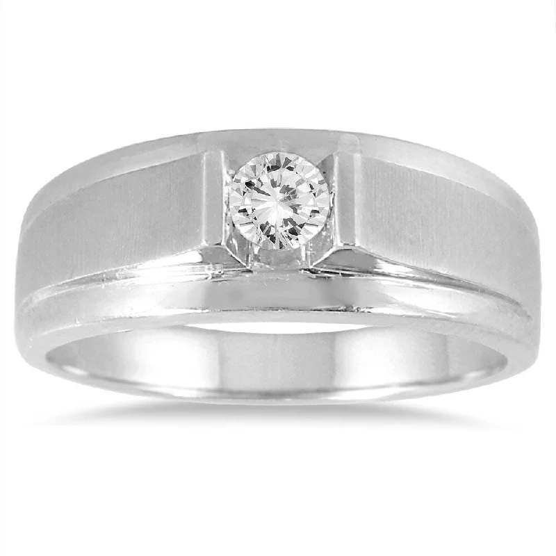 1/3 Carat Men's Diamond Solitaire Ring in 10K White Gold