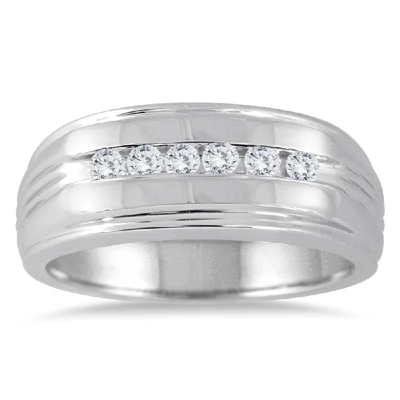 1/4 Carat TW Men's Diamond Channel Ring in 10K White Gold