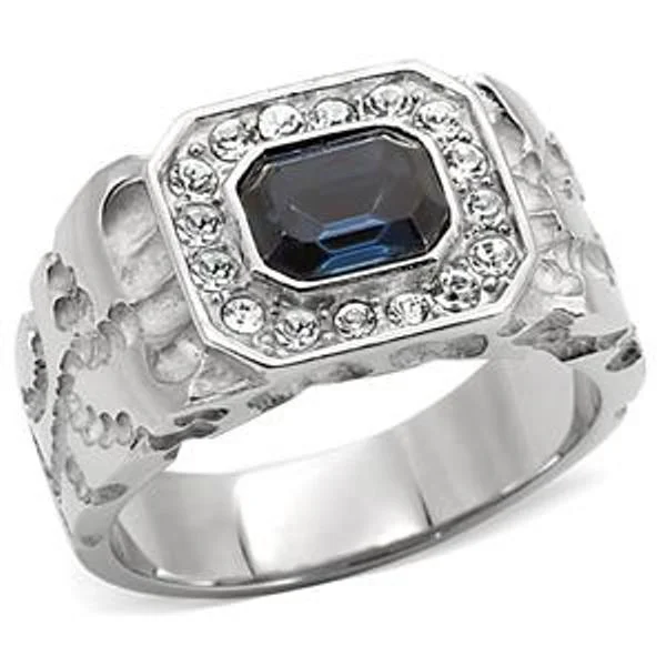 1.5 Carat Emerald cut Blue Sapphire CZ Stainless Steel Ring