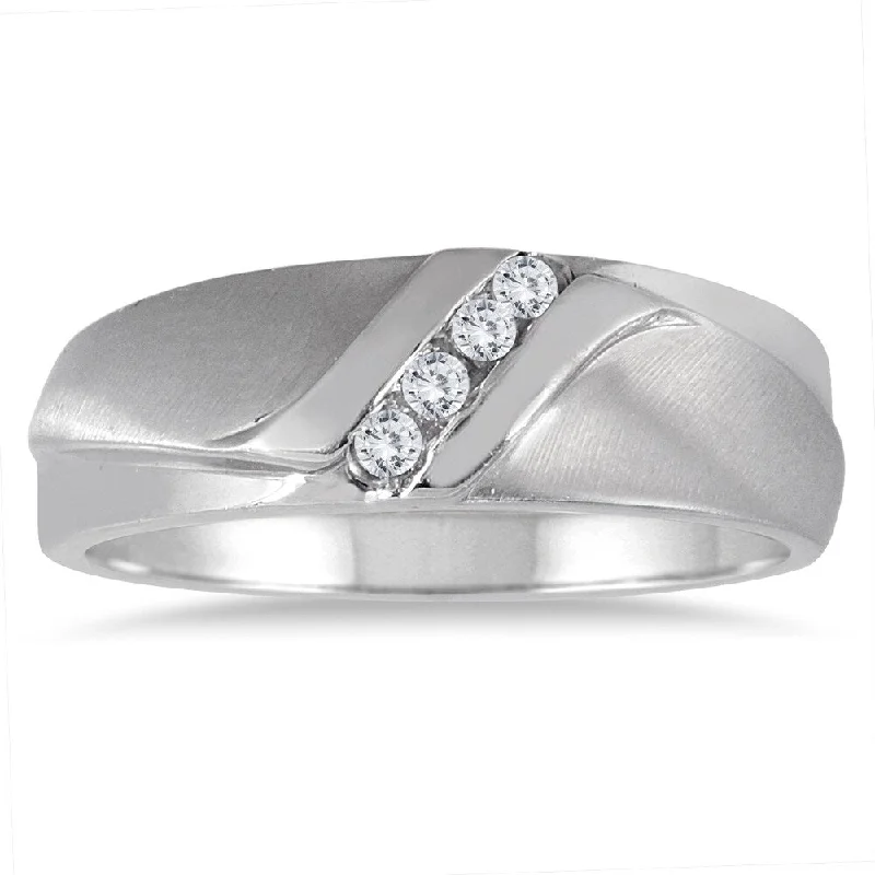 1/8 Carat TW Men's Diamond Channel Set Ring in 10K White Gold