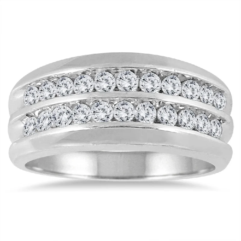 1 Carat TW Men's Diamond Double Row Channel Ring in 10K White Gold