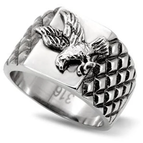 316 Stainless Steel Men's Soaring Eagle Textured Band Ring