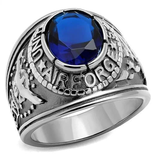 316 Stainless Steel Wide Band Air Force Mens Sapphire CZ Ring