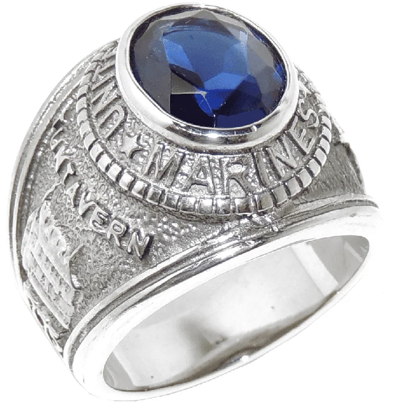 316 Stainless Steel Wide Band Marine Mens Sapphire CZ Ring