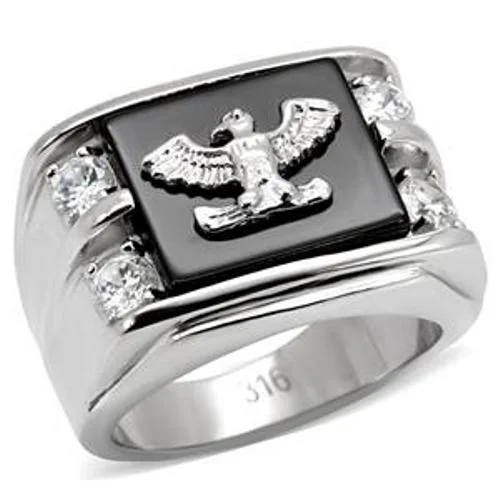 316L Stainless Steel American Eagle on Onyx & CZ Ring