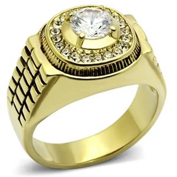 6x6mm Round CZ Gold IP Stainless Steel Mens Wedding Ring