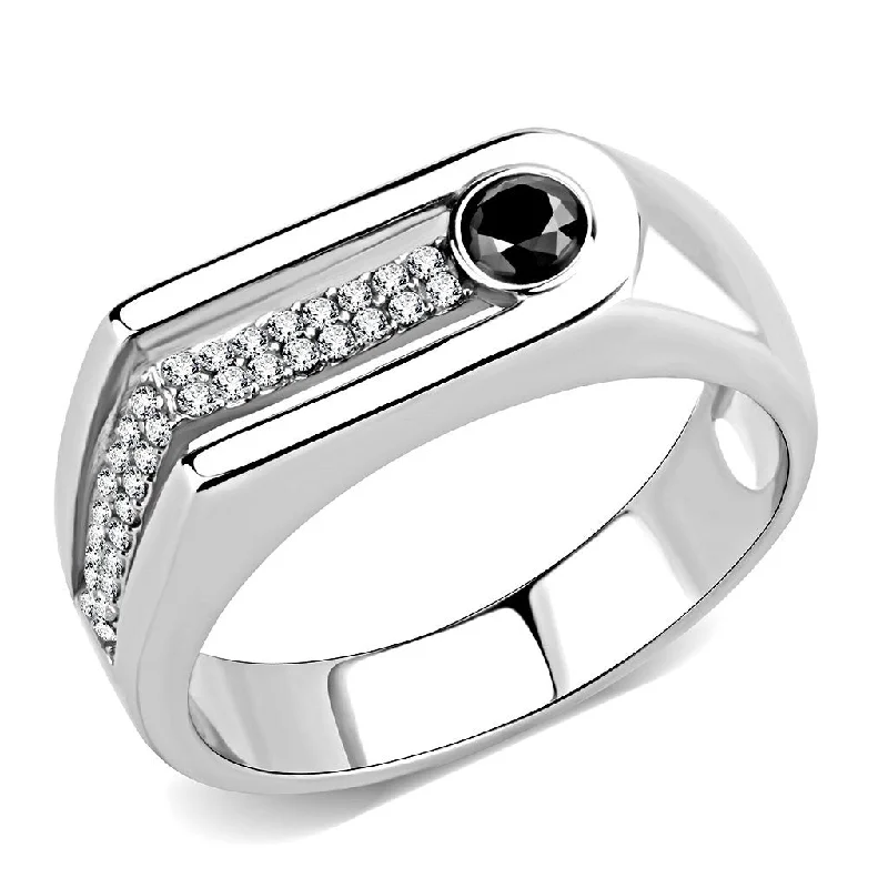 AAA Grade Black and Clear CZ Stainless Steel Mens High Polish Wedding Band