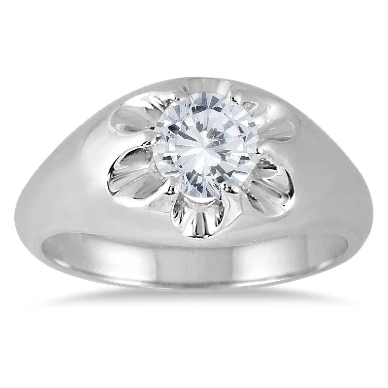 AGS Certified 1 Carat Men's Diamond Solitaire Ring in 10K White Gold (H-I Color, I1-I2 Clarity)