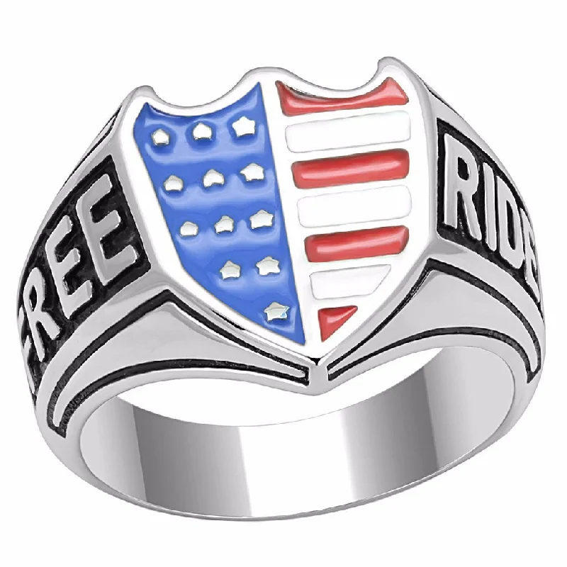 Blue Red White Color in Shield Shape Stainless Steel Rider Free Ring