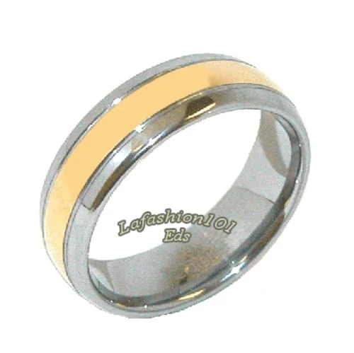 Classic Tungsten Carbide Gold IP Stripe Center Men or Women Wedding Engagement Band