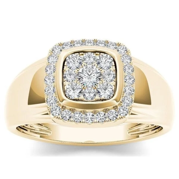 De Couer IGI Certified 10k Yellow Gold Men's 1/2ct TDW Diamond Men's Cluster Ring