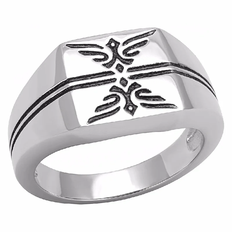 Designer Style 316 Stainless Steel Epoxy Jet Mens Ring