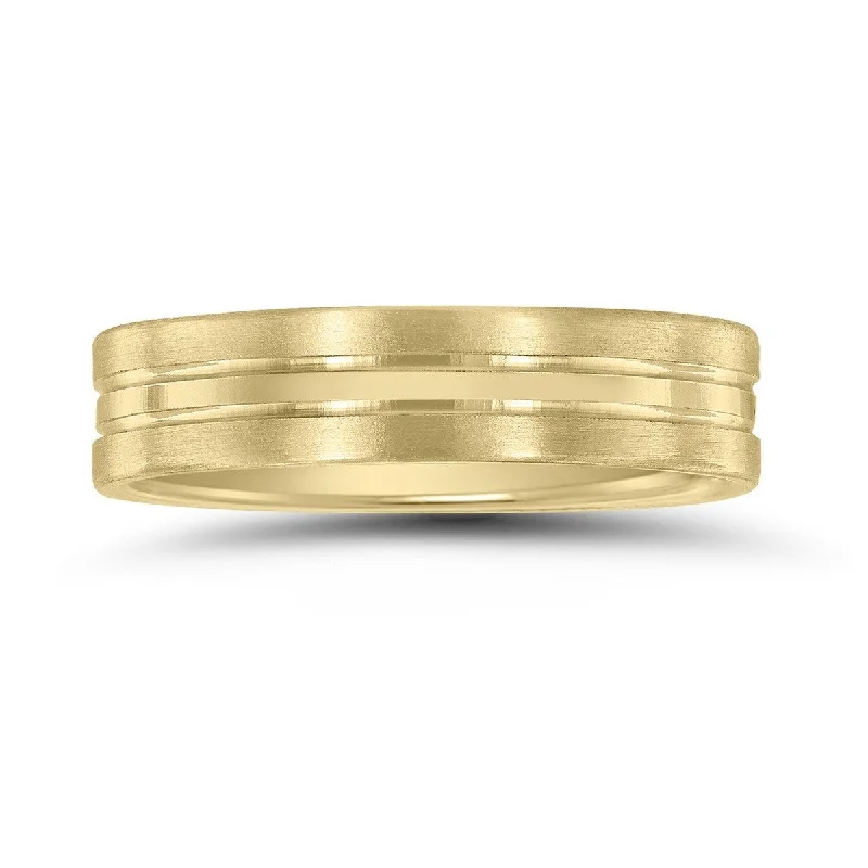 Men's 10K Yellow Gold 5MM Wedding Band with Brushed Frost Finish