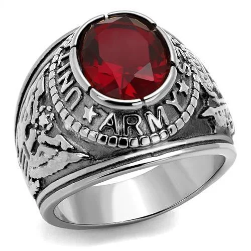 Men's 316 Stainless Steel Wide Band Army Ruby CZ Ring