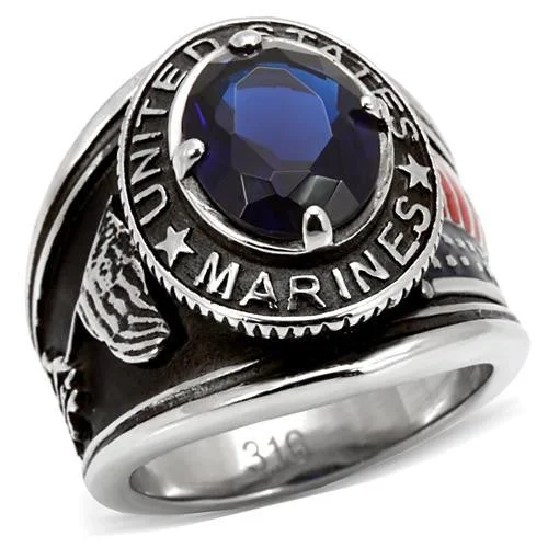 Men's 316 Stainless Steel Wide Band Marine Sapphire CZ Ring