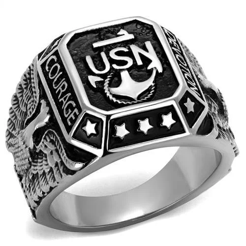 Men's 316 Stainless Steel Wide Band United States Navy Military Ring