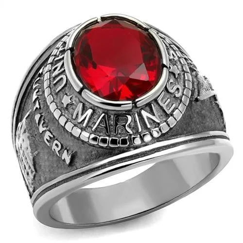 Men's 316 Stainless Steel Wide Band US Marine Ruby CZ Ring