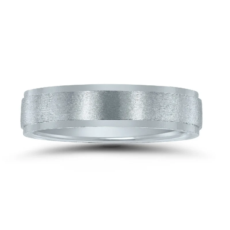 Men's 5MM Classic Matte Brushed Center Wedding Band in 10K White Gold