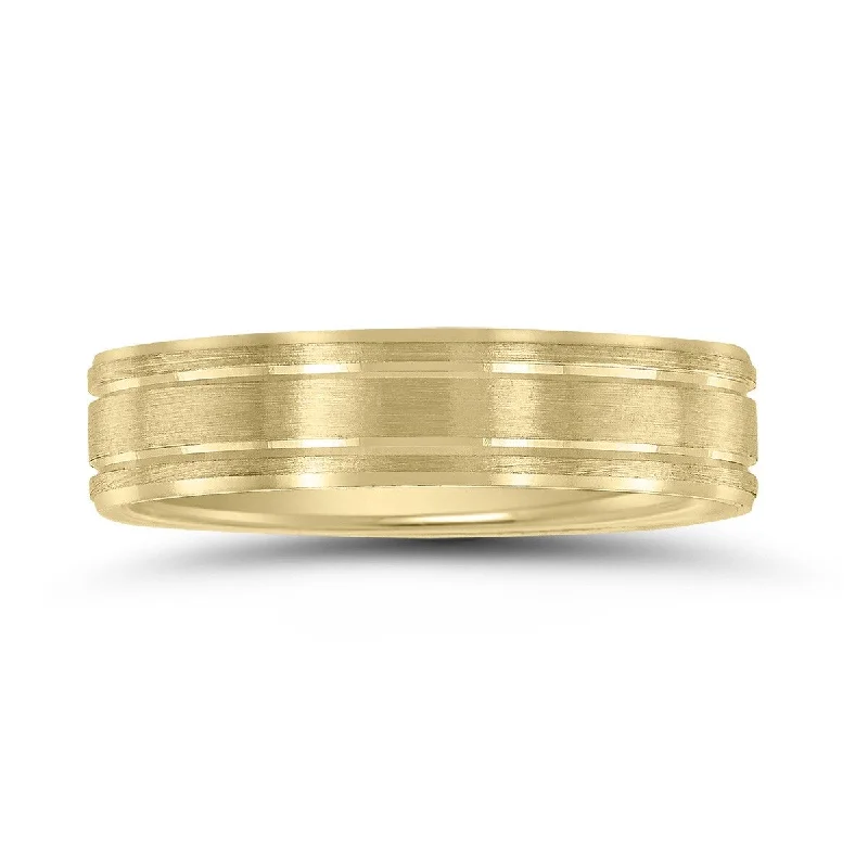 Men's 5mm Wedding Band with Bright Grooves and Emery Finish in 10K Yellow Gold