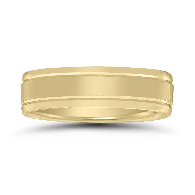 Men's 6mm Wedding Band with High Polished Finish and Grooves in 10K Yellow Gold