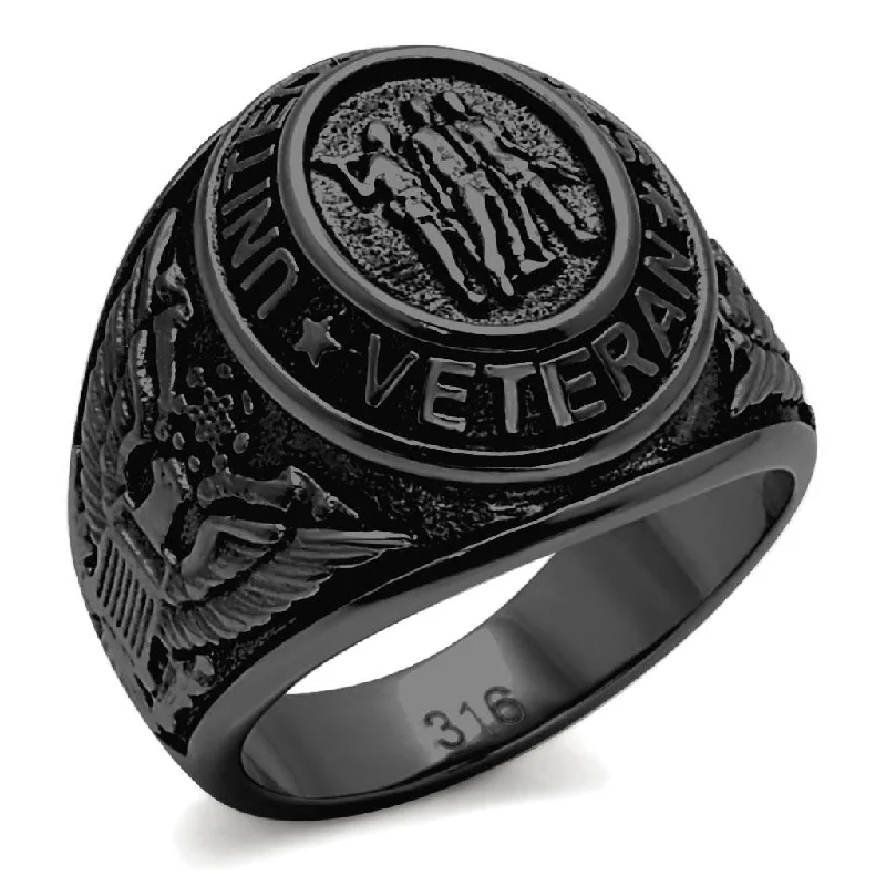 Men's Black IP Stainless Steel US Military / Veteran Wide Band Ring