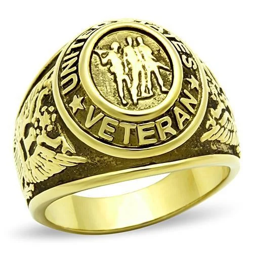 Men's Gold IP Stainless Steel US Military / Veteran Wide Band Ring