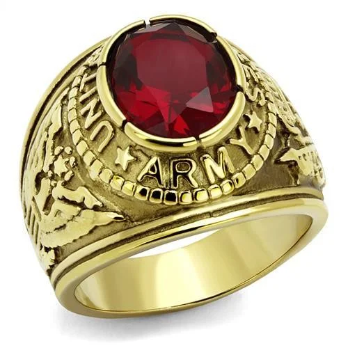 Men's Gold IP Stainless Steel Wide Band Army Ruby CZ Ring