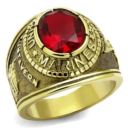 Men's Gold IP Stainless Steel Wide Band US Marine Ruby CZ Ring