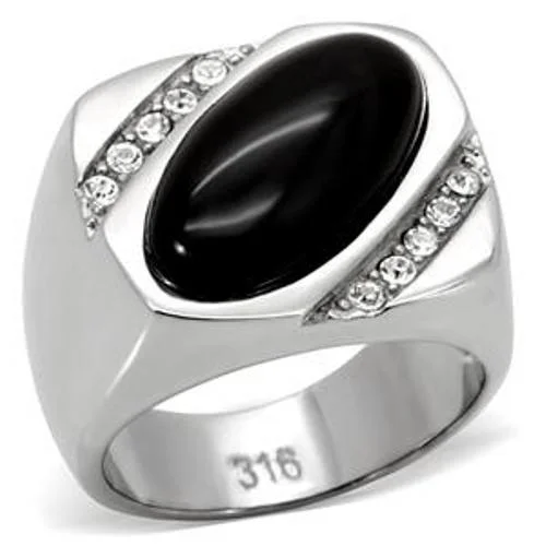 Simulated Onyx & CZ 316 Stainless Steel Mens Wide Band Ring