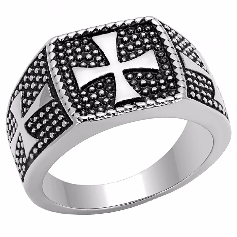 Three Simple Medieval Cross 316 Stainless Steel Mens Casting Ring