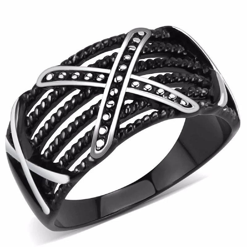 Three X Two-Tone Black IP Stainless Steel Mens Light Band Design Ring