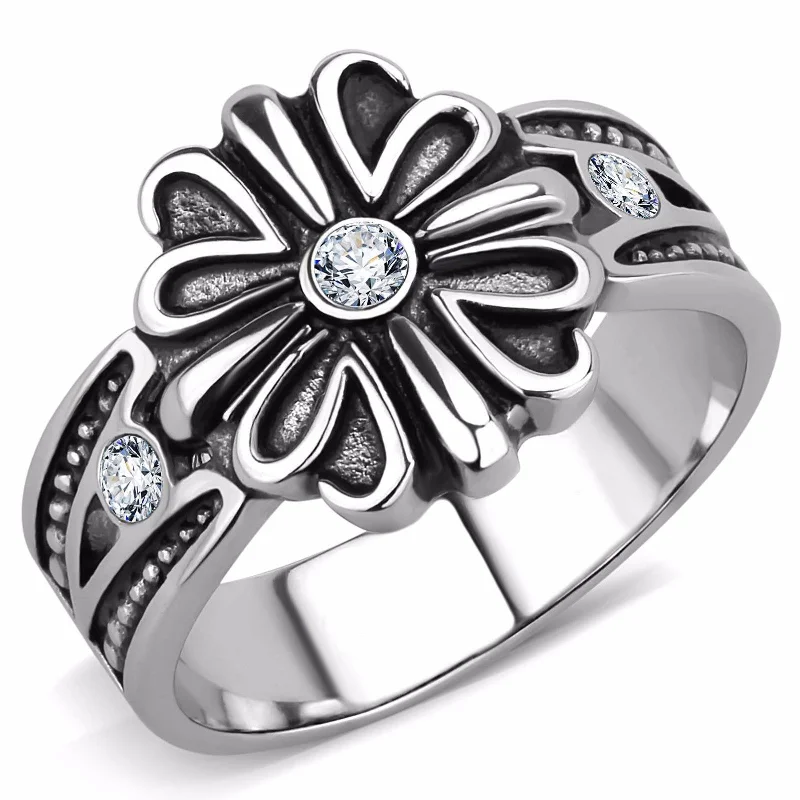 Top Grade Crystal Center High Polish Stainless Steel Mens Stylish Ring