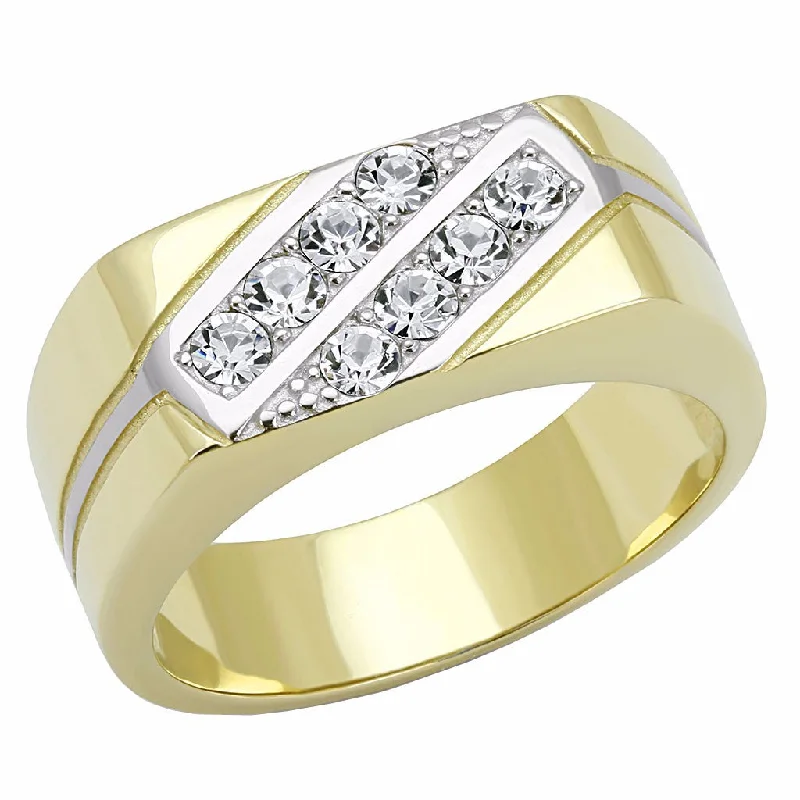 Top Grade Crystal Set in Two-Tone IP Gold Stainless Steel Mens Ring