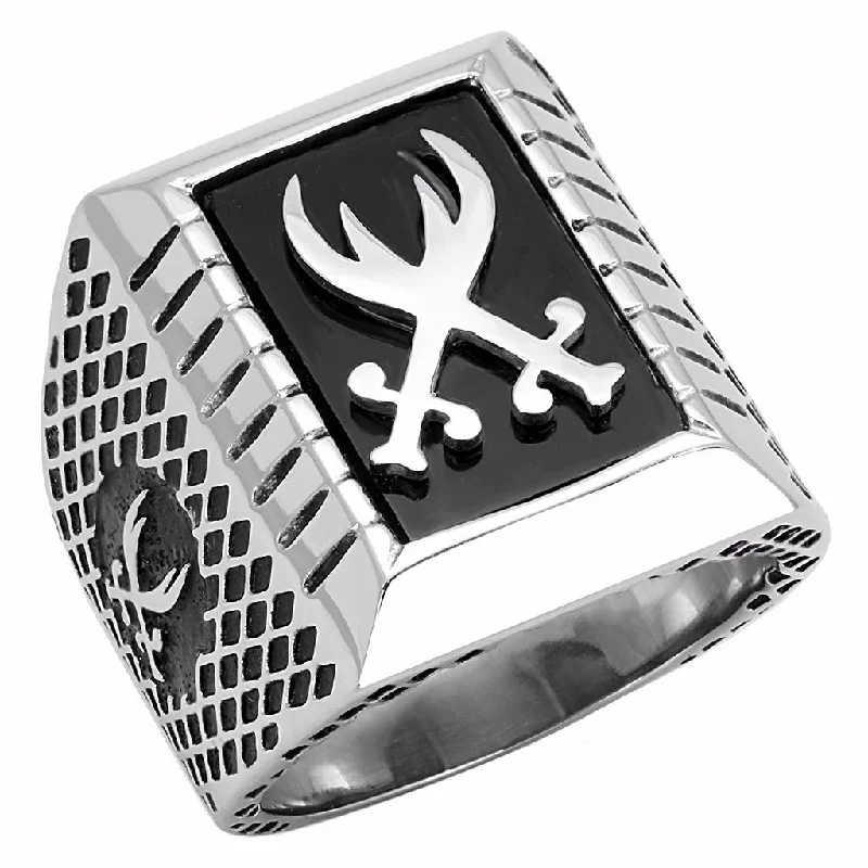 Two Sword Cross in Black Background 316 Stainless Steel Mens Ring