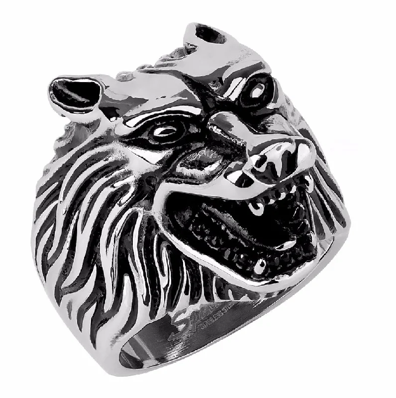 Wolf Head made in 316 Stainless Steel Mens Casting Ring