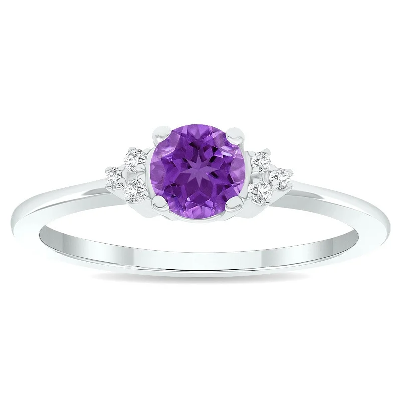 Women's Amethyst and Diamond Half Moon Ring in 10K White Gold