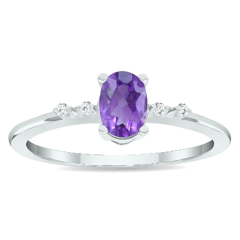 Women's Amethyst and Diamond Sparkle Ring in 10K White Gold