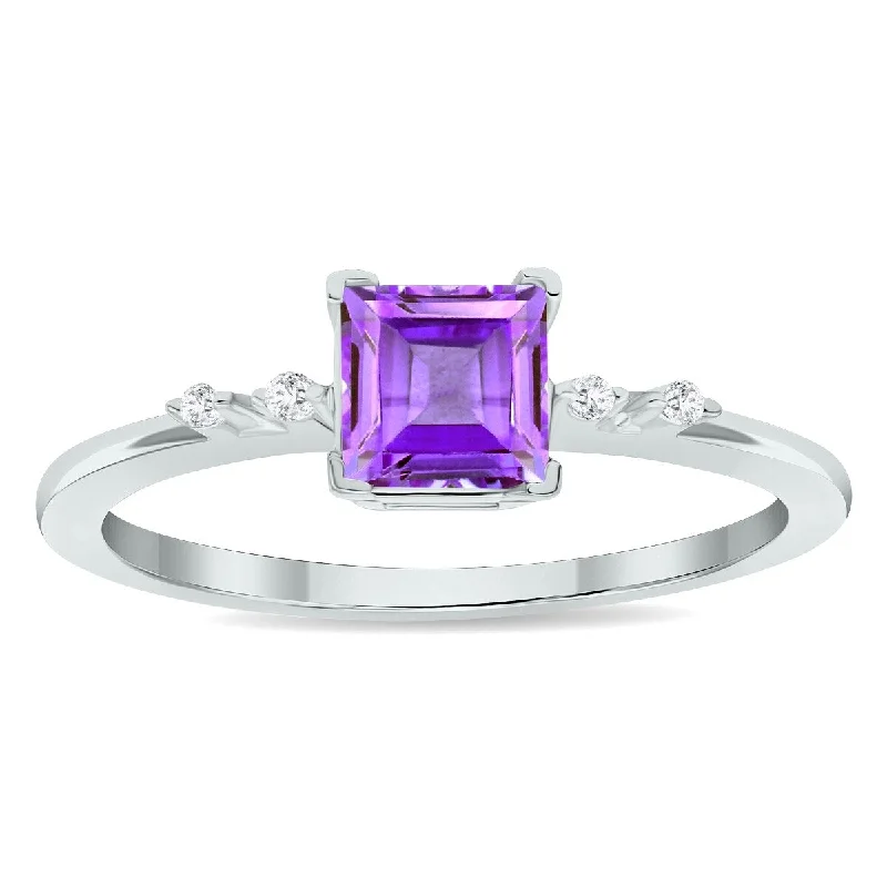 Women's Amethyst and Diamond Sparkle Ring in 10K White Gold